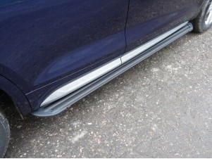 Пороги алюминиевые Slim Line Black для Audi Q5 № AUDIQ517-21B